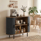 HOMCOM - Buffet style ferme 39,4 po avec portes tambour courbées - grain de bois brun-Étagère intérieure offrant 3 positions de hauteur réglables pour un rangement personnalisé