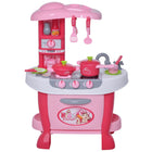 Qaba - Cuisine pour enfants avec fonction lumière et son, accessoires jouets - rose - 38 pièces-Jouets de cuisine pour enfants avec un ensemble d’accessoires de 38 pièces 