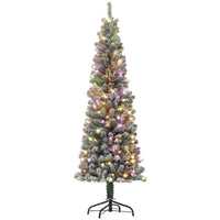 HOMCOM - Arbre de Noël artificiel de 6 pi avec lumières - arbre de Noël floqué-Les lumières LED blanc chaud et multicoloures renforcent l'ambiance festive 