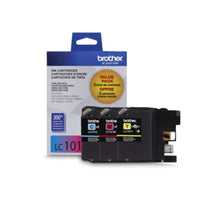 Brother – Cartouches d'encre couleur LC101 (cyan, magenta, jaune) - (LC1013PKS) - Paquet de 3-Ensemble de 3 cartouches d’encre couleur (magenta, jaune et cyan) à rendement standard authentiques LC1013PKS de Brother. 