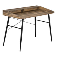 Monarch Specialties - 7538 Bureau 48 po L - Faux Bois Brun/Metal Noir-Bureau d'ordinateur au fini faux bois récupéré brun avec une petite huche avec une longue tablette et 2 compartiments de rangement