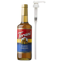 Torani - Sirop caramel classique avec pompe -750 mL-Plus que simple café : idéal pour les lattes, les frappes, les thés, les cafés, les cocos chauds, les milkshakes, les desserts et autres boissons mélangées congelées