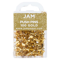 JAM Paper - Punaises colourées - dorées - paquet de 100-Punaises à tête en plastique | Couleur : doré