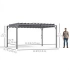 Outsunny - Pergola d’extérieur à lames orientables 12,8 pi l x 9,7 pi L avec toit rétractable - gris-La pergola comprend des piquets de fixation au sol et des vis d’expansion pour une stabilité fiable