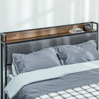 HOMCOM - Cadre de lit taille standard avec tête de lit de rangement et chargeur - noyer-Le cadre en acier avec revêtement en poudre supporte solidement jusqu'à 730 lb (330 kg) 