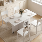 HOMCOM - Table à manger pliante à abattant avec tiroir et étagères de rangement pour 4-6 - blanc-Tiroir intégré avec glissières en acier et deux étagères de rangement pour les ustensiles et la vaisselle 