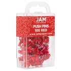 JAM Paper - Punaises colourées - rouges - paquet de 100-Taille : Standard (environ 2,5 cm) | Pointe en acier : idéale pour épingler des notes sur des tableaux en liège et des cabines