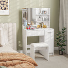 HOMCOM - Coiffeuse avec tabouret - 31,5 po L x 15,7 po l x 52 po H - blanc-3 étagères et un compartiment dans le grand plateau pour un rangement spacieux 