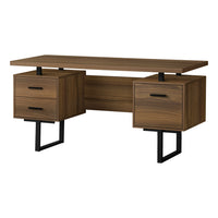 Monarch Specialties - 7625 Bureau 60 po L - Noyer/Metal Noir-Un bureau d'ordinateur élégant et contemporain de 60 pouces de long avec rangement fermé pour créer un espace de travail fonctionnel dans votre bureau à domicile.