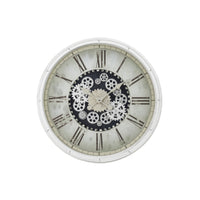 Monarch Specialties - Horloge - 30 po Rond - Mécanisme D'Engrenage - Surdimensionné Grand - Horloge Murale - Blanc -Transitionnel-Cette grande horloge murale ronde surdimensionnée de 30 pouces, dotée d'un mécanisme d'engrenage saisissant et d'une finition blanche chic, apportera une touche élégante et tendance à votre décoration intérieure