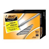 BIC - Stylo à bille Round Stic − 1,0 mm − Noir − Paquet de 60-Avec la technologie d’encre exclusive Easy-Glide System de Bic pour une écriture plus fluide et une ligne plus nette. Sentez la douceur