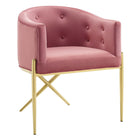 Modway - Savour Performance Velvet Fauteuil à manger d’accent Ensemble de 2 - Rose poussiéreuse-Base en acier inoxydable doré