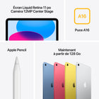 Apple - iPad 11 po, Écran Liquid Retina, Wi-Fi + Cellular, Puce A16, 512 Go, Bleu-Déverrouillage et paiement avec Touch ID: Comme Touch ID est intégré au bouton supérieur, vous pouvez utiliser votre empreinte pour déverrouiller votre iPad, vous connecter dans les apps et payer en toute sécurité avec Apple Pay