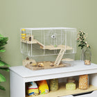 PawHut - Cage à Hamster/Gerbils avec Plat de Nourriture - Blanc-Comprend une roue d'exercice, une cabane en bois, une salle de bain, une rampe, une gamelle et des plateformes