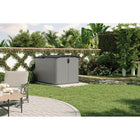 Suncast - Abri horizontal Glidetop de 98 pi³ - couleur gris colombe-La construction toutes saisons offre une résistance à l'eau et une protection contre les UV.