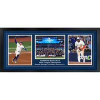 2025 ALCS Champions 15x33 Triple w/ Vladimir Guerrero Jr and George Springer Celebration 8x10s - Impression encadree - 34" x 16"-Qualité supérieure - 8x10's framed
