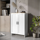 HOMCOM - Armoire de rangement 23,6 po L avec doubles portes - blanc-Portes de style Shaker avec plateau naturel pour une décoration simple 