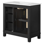 Modway - Dixie 36" Solide Armoire à coiffeuse de salle de bain - Noir Blanc-Bassin d’évier en céramique
