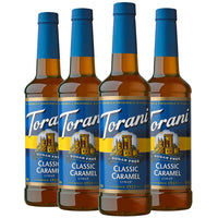 Torani - Sirop caramel classique sans sucre -750 mL - paquet de 4-Plus que simple café : idéal pour les lattes, les frappes, les thés, les cafés, les cocos chauds, les milkshakes, les desserts et autres boissons mélangées congelées