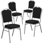 Chaise de banquet HERCULES empilable tissu noir dossier couronne, siège épais 2,5 po et cadre argenté, 4/pqt. [4-FD-C01-S-11-GG]-Ensemble de 4 chaises de banquet polyvalentes
