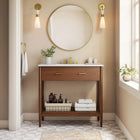 Modway - Zaire 36" Vanette de salle de bain - Blanc noyer-Tirs de poignée en métal