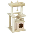 PawHut - Arbre à chat tour multi-niveaux maison pour chaton avec poteau à griffer - beige-Comprend des poteaux à griffer, une maisonnette pour chat avec housse amovible, un hamac pour chat, un lit pour chat, une plate-forme et des balles suspendues 