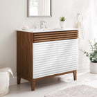 Modway - Render 36" Vanette de salle de bain - Blanc Noyer Blanc-Coiffeuse à grains de noyer