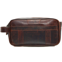 Mancini - Sac de toilette Buffalo à double fermeture éclair supérieure - 10 x 4,25 x 5 - Brun-Compartiment principal à double fermeture éclair supérieure