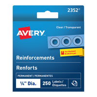 Avery - Renforts autoadhésifs, transparents, paq./250-Les renforts Avery sont conçus pour réparer des trous déchirés  