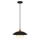 Hudson&Canal - Suspension Alvia de 37,8 cm de large avec abat-jour en métal et verre, - Noir mat/laiton/transparent-Associé à un bol/globe noir mat en métal et abat-jour en verre