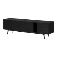 South Shore - Mezzy Meuble TV avec portes - Chêne noir-Design sans poignéee : le mécanisme d’ouverture à ressort offre une façade lisse et moderne en éliminant le besoin de poignées pour un look épuré