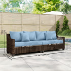 Outsunny - Canapé de patio extérieur modulaire de 4 places, bleu-Profitez du confort grâce aux coussins d’assise moelleux, coussins de dossier et oreillers supplémentaires