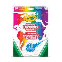 Crayola - Marqueurs Super pointes Couleurs chouchou du monde - Paquet de 20-20 MARQUEURS SUPER POINTES : Comprend 50 marqueurs Crayola Super pointes aux couleurs vives et polyvalentes, sélectionnées selon les couleurs préférées des gens du monde entier!