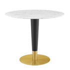 Modway - Zinque 36 po Marbre artificiel Table à manger, Or Blanc-Table à manger moderne