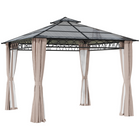 Outsunny - Pavillon à toit rigide double 10 pi l x 10 pi L avec moustiquaires et rideaux - kaki-Assez spacieux pour que vos invités puissent se déplacer librement