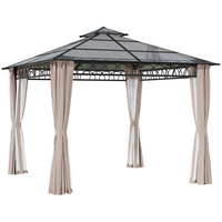 Outsunny - Pavillon à toit rigide double 10 pi l x 10 pi L avec moustiquaires et rideaux - kaki-Assez spacieux pour que vos invités puissent se déplacer librement