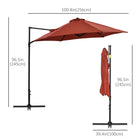 Outsunny - Parasol déporté 8,5 pi avec rotation à 360°, rouge vin-Rotation à 360 degrés pour une couverture d’ombre complète