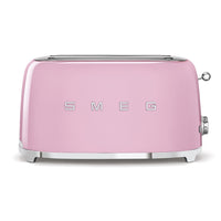 SMEG - Toaster Rétro À Long Slot 4 Tranches - Rose-10 niveaux de grillage différents pour de meilleurs résultats , fonction de décongélation , fonction de réchauffage , fonction bagel pour griller uniquement un côté de la tranche.