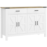 HOMCOM - Buffet 47,2 po L, armoire latérale - blanc-Finition grain de bois, portes de grange et accents métalliques ajoutent un charme rustique de ferme 
