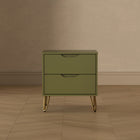 Manhattan Comfort - Table de chevet Avira 20" style mid-century moderne à 2 tiroirs - Vert olive-Assemblage à domicile requis Tout le matériel inclus