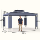 Outsunny - Pavillon d’extérieur 10 pi l x 13 pi L - auvent de pavillon à double toit - gris-Tissu en polyester avec revêtement PU offrant une protection solaire