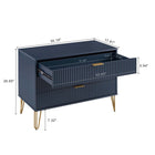 Manhattan Comfort - Dumbo table de chevet moderne 1 tiroir et commode 3 tiroirs - bleu minuit - ensemble de 2-Poignées de tiroir horizontales glamour en métal avec finition dorée