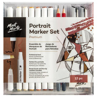 Mont Marte - Ensemble de 12 marqueurs de portrait de qualité supérieure - Double pointe - Assortis-Outils spécifiques au portrait: cet ensemble est conçu pour le travail sur portrait et comprend 6 marqueurs artistiques à double pointe ainsi que les éléments essentiels pour le dessin, l’esquisse, l’ombrage et la finition des détails