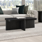 Hudson&Canal - Table basse rectangulaire Laguna de 114 cm de large, finition grain noir-Plateau rectangulaire à angles arrondis et piètement en croix aux bords arrondis