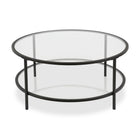 Hudson&Canal - Table basse ron Sivil 91 cm de large avec plateau en verre - Bronze noirci-Comprend un plateau et une étagère en verre trempé