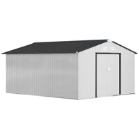 Abri de jardin Outsunny 11' x 13' avec kit de fondation - Blanc-Grand espace intérieur pour ranger des outils, un vélo, des outils de jardin, du matériel d’entretien de pelouse et plus encore  

