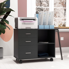 HOMCOM - Classeur latéral mobile à 3 tiroirs avec étagères ouvertes - noir-Peut être utilisé comme armoire à dossiers, armoire de rangement, adaptée pour la maison ou le bureau 