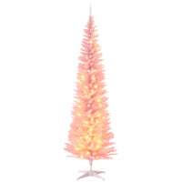 HOMCOM - Arbre de Noël artificiel illuminé 7 pi avec lumières LED blanc chaud-Sapin de Noël artificiel de 6 pieds de haut dans un style crayon fin 