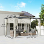 Outsunny - Pergola Extérieur avec Auvent Rétractable et Rideaux - 10 pi x 13 pi - Blanc Crème-Coussin magnétique fixe l'auvent coulissant pour une position stable 
