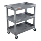 Luxor - Chariot utilitaire polyvalent à trois plateaux cuvettes Luxor TUFFY XL - 32" L x 18" P - gris-Offre trois spacieux plateaux de style cuvette fabriqués en polyéthylène haute densité durable pour un soutien fiable